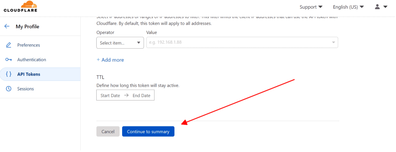 Tạo mã thông báo API Cloudflare